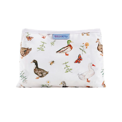 Reusable baby changing mat  with duck design and EcoKininly label on a white background