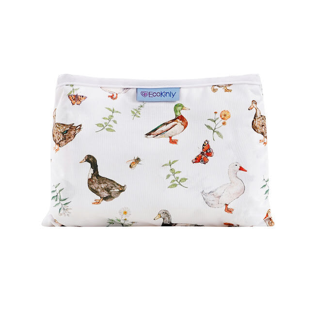 Reusable baby changing mat  with duck design and EcoKininly label on a white background