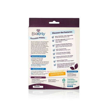 EcoKinly reusable nappy packaging with text on a white background