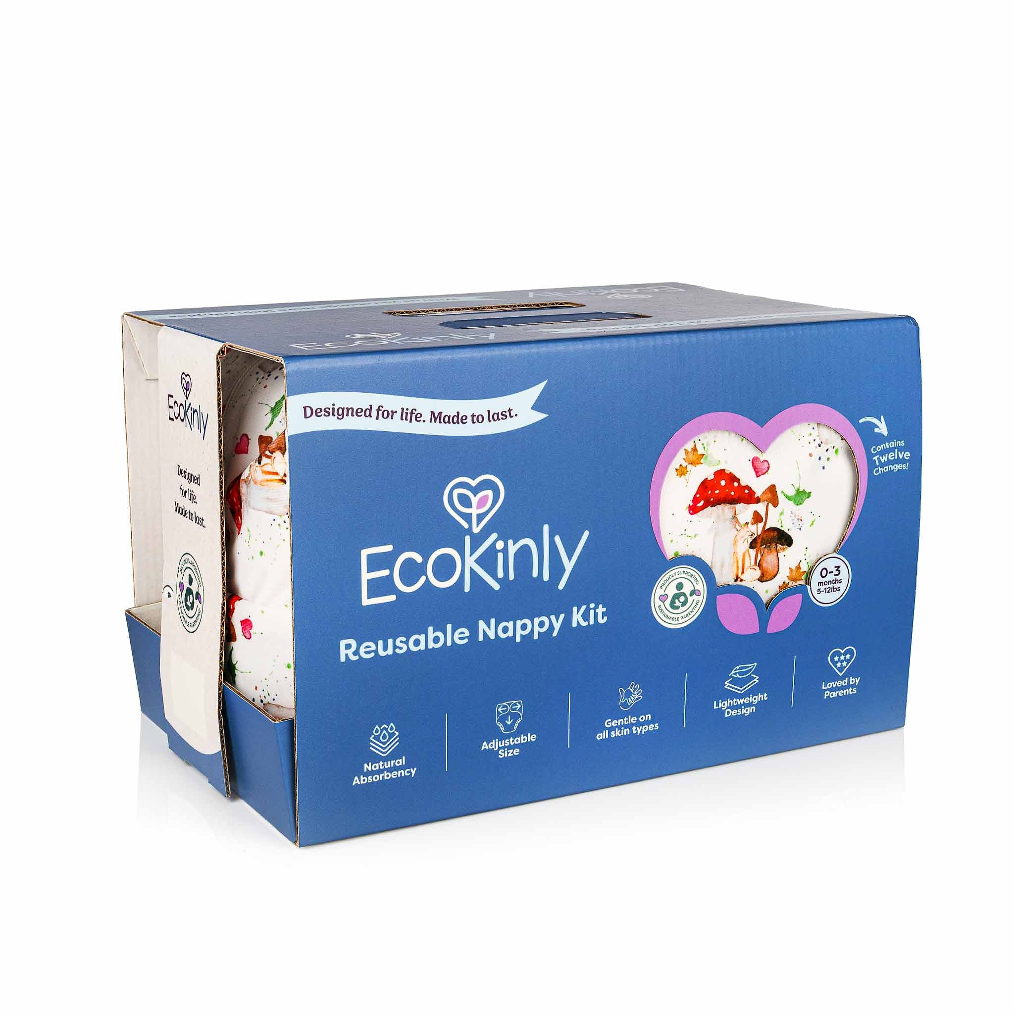 EcoKinly reusable nappy kit packaging on a white background