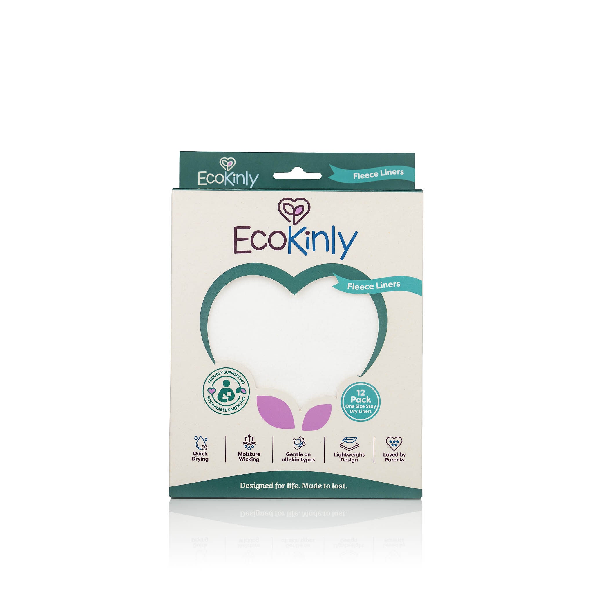 Packaging of Ecokinly fleece liners on a white background