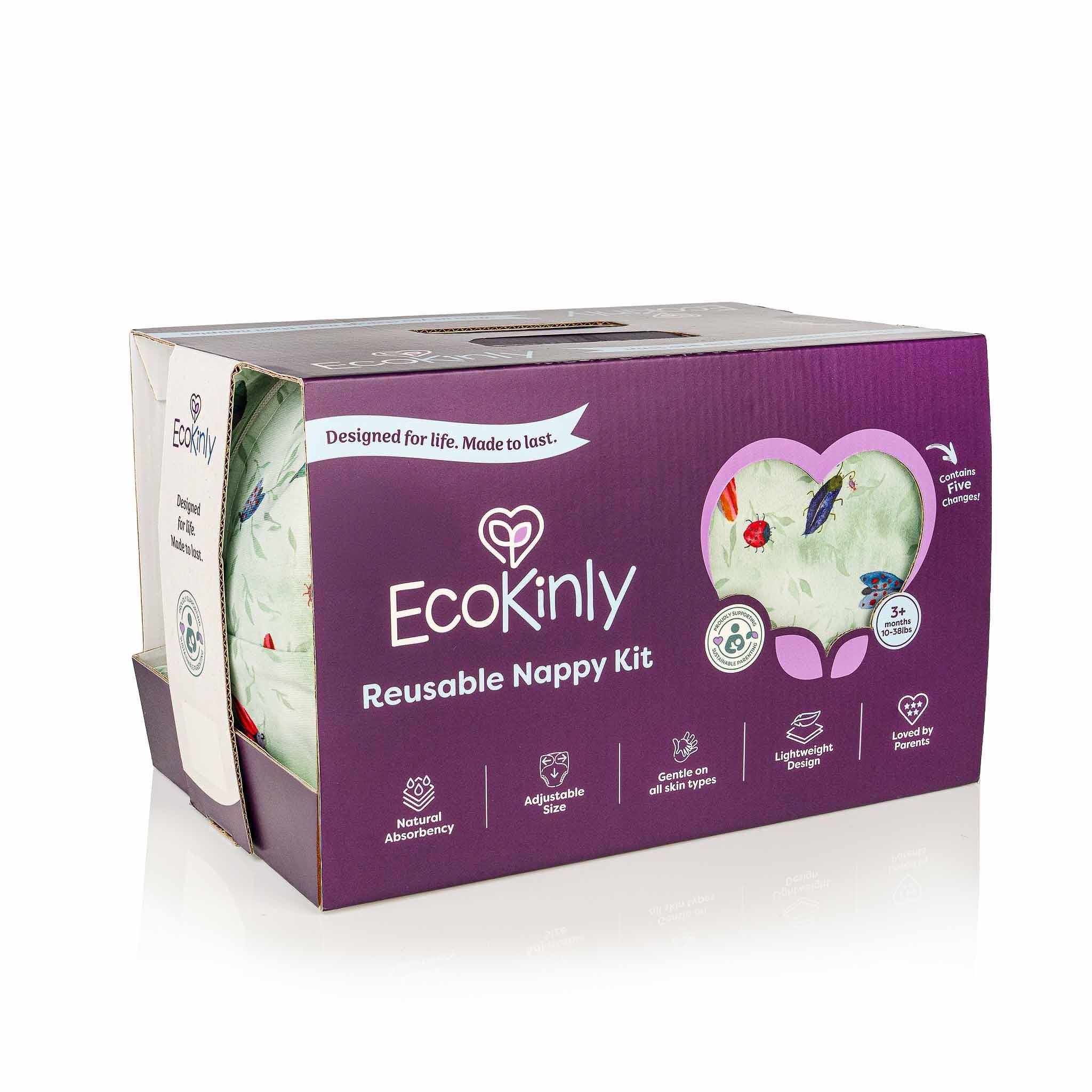 EcoKinly reusable nappy kit packaging on a white background
