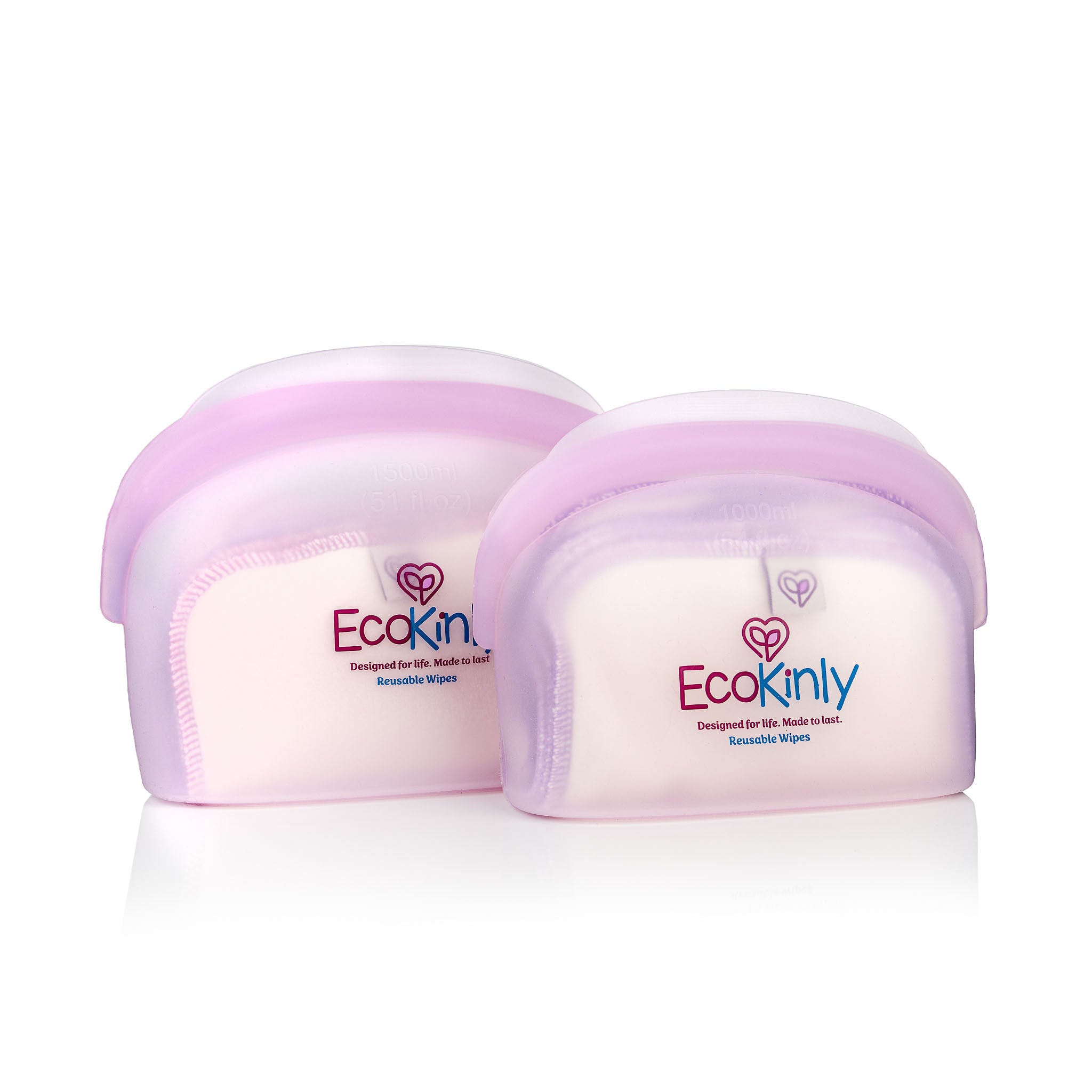 Two containers of Ecokinly reusable wipes on a white background