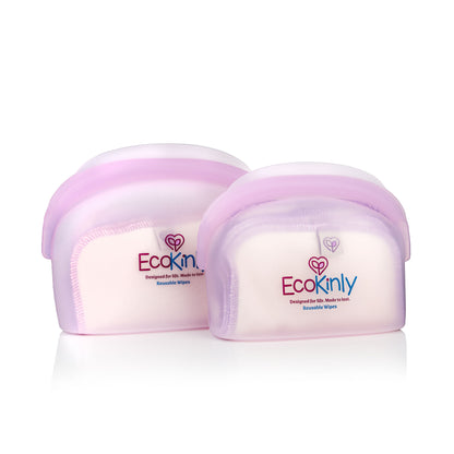 Two containers of Ecokinly reusable wipes on a white background