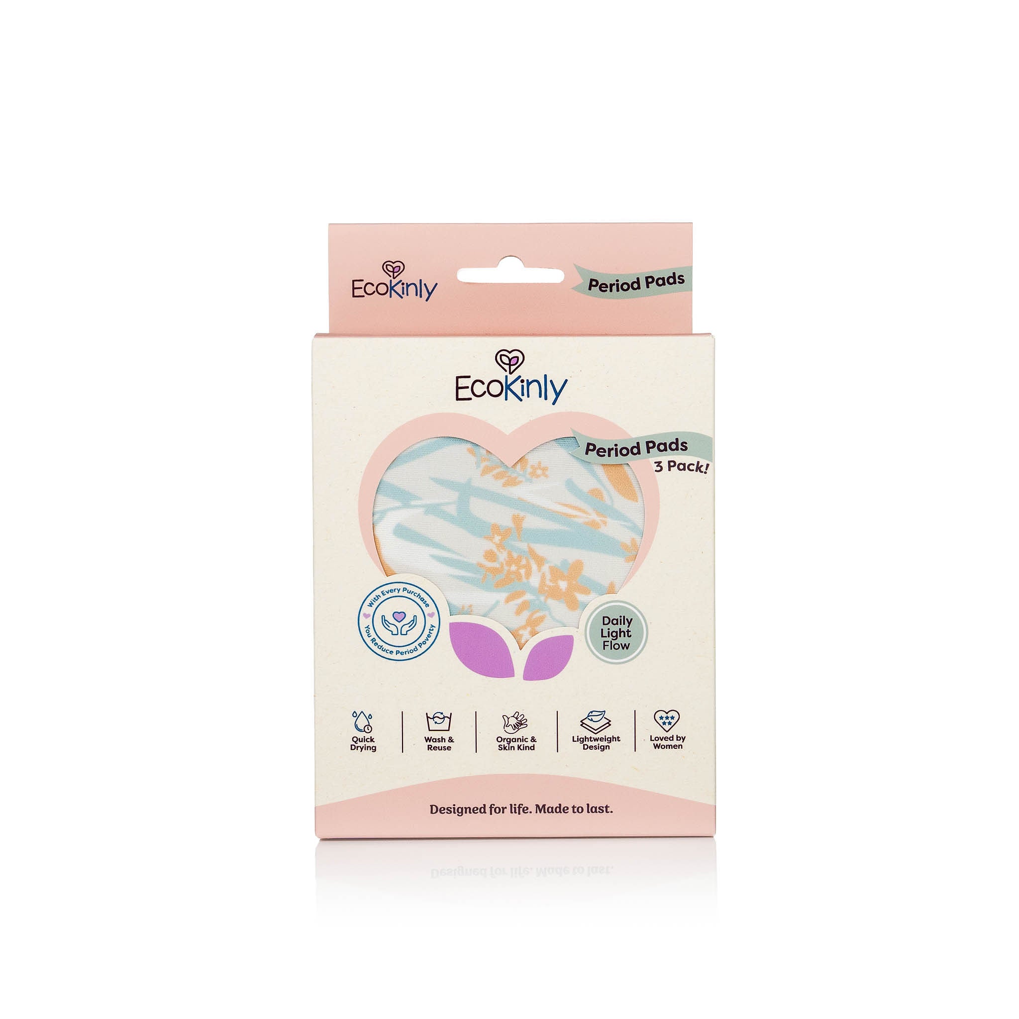 EcoKinly period pads packaging on a white background