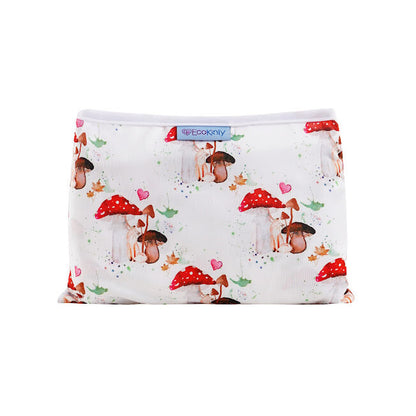 reusable baby changing mat with mushroom pattern on a white background