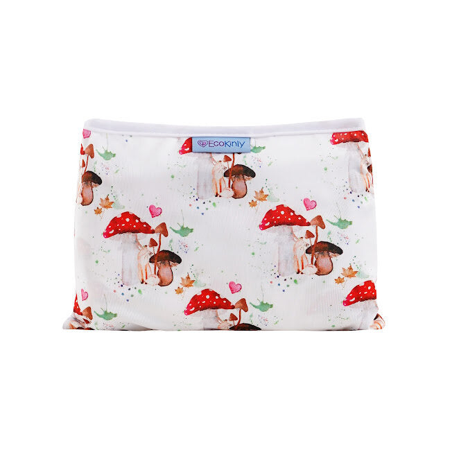 reusable baby changing mat with mushroom pattern on a white background