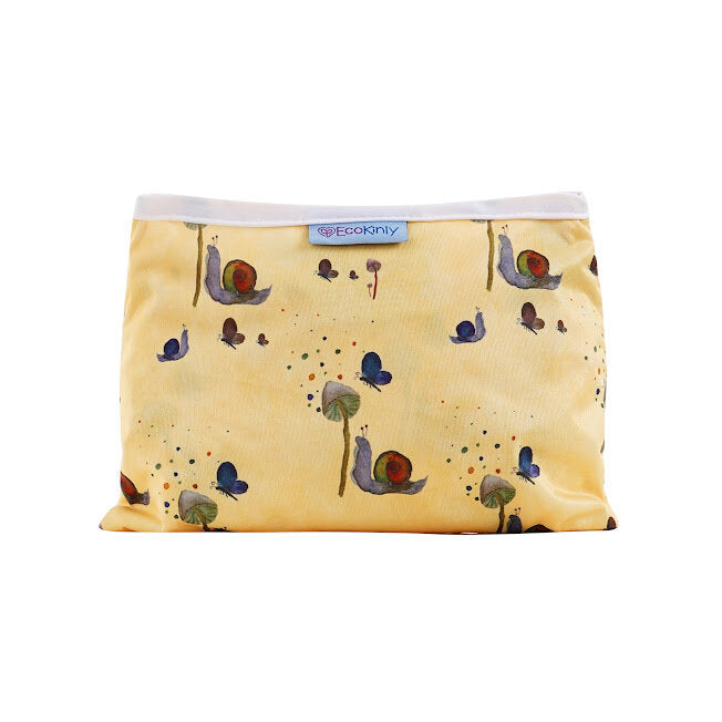Reusable baby changing mat with snail and butterfly design on a white background