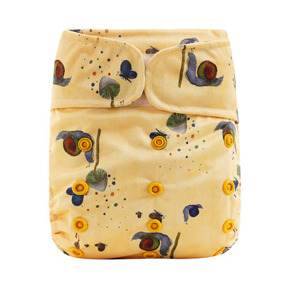 Yellow diaper with butterfly pattern on a white background