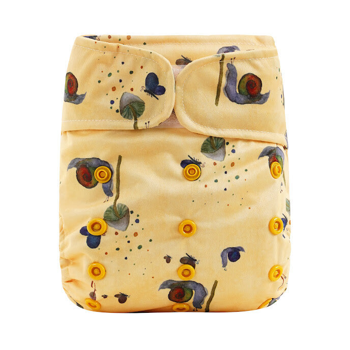Yellow diaper with butterfly pattern on a white background