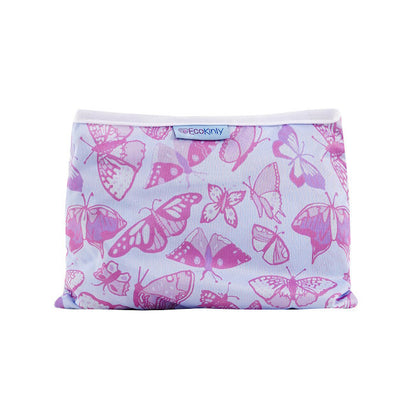Reusable baby changing mat  with pink butterfly pattern on a white background