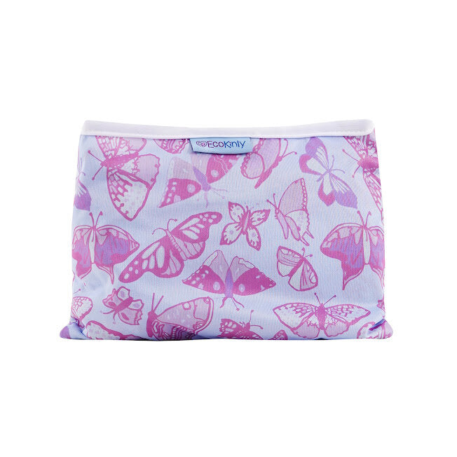 Reusable baby changing mat  with pink butterfly pattern on a white background