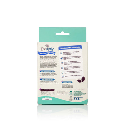 Eco-friendly product packaging with text and branding on a white background