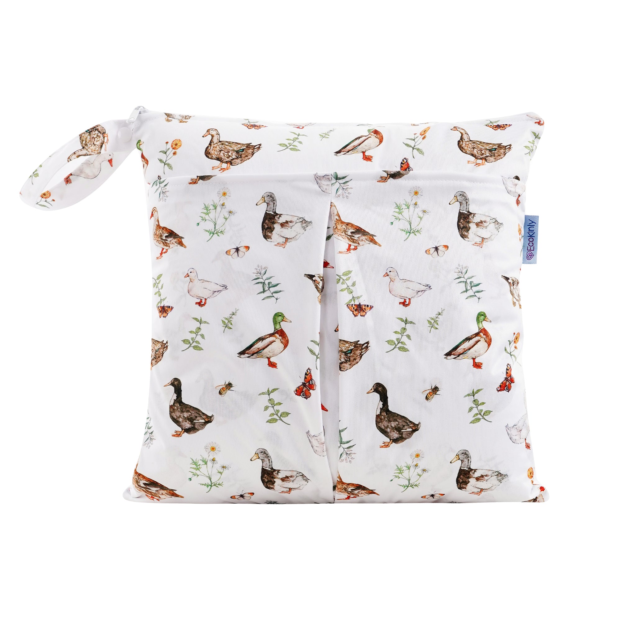 Reusable shopping bag with duck pattern on a white background