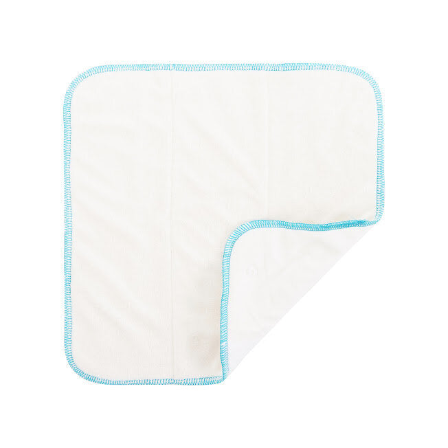 White cloth with blue trim on a white background