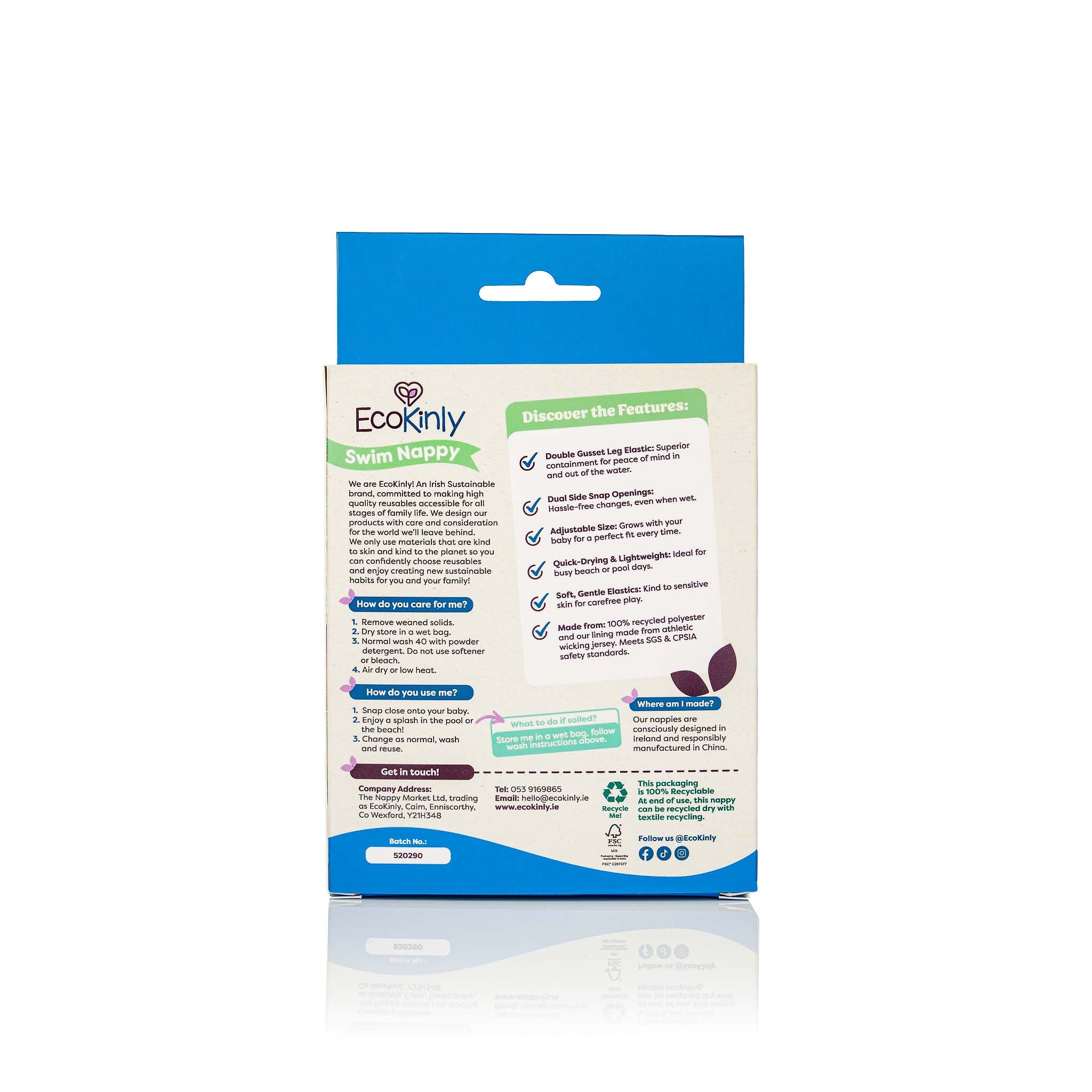 Product packaging with blue and beige design on a white background